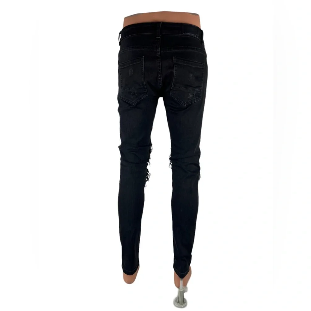 Amiri Mens 30 X 31 Jeans Leather Patch Ripped Skinny Black Cotton Blend Stretch - Picture 4 of 11